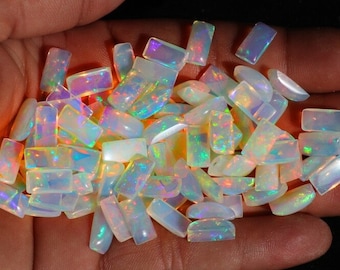 Natural White Ethiopian Opal Gemstone 3x5MM To  8x10MM Octagon Shape Ethiopian Opal, Multi Welo Fire Opal Cabochon Stone, Wholesale Lot Gems