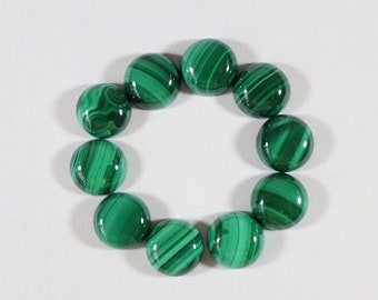 Natural Malachite Round Shape Cabochon Flat Back Calibrated Wholesale Gemstones, All Sizes Available Gemstone For Jewelry Making, 5m to 20mm