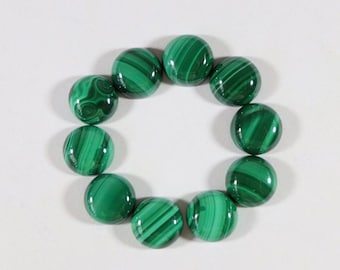 Natural Green Malachite Round Shape 3mm to 15mm Malachite Smooth Cabochon Gemstone for Jewelry Making, Back Flat Calibrated Sizes Gemstone