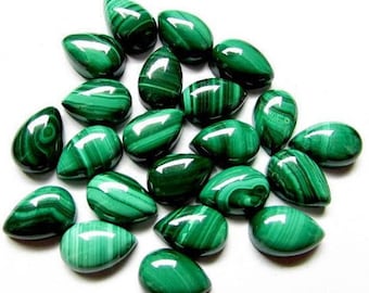 AAA Natural Pear Shape Malachite, Loose Gemstone, Flat Back Cabochon, Calibrated Size Available 3x5 MM to 12x16 MM, Jewelry Making Gemstone