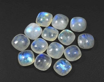 Natural Rainbow Moonstone Cabochon Cushion, rainbow loose gemstone, jewelry making stone rainbow Cushion 13x13 mm blue flashy shiny Gemstone