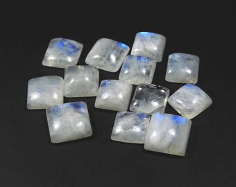 Natural Rainbow Moonstone Cabochon square, rainbow loose gemstone, jewelry making stone rainbow square 13x13 mm blue flashy shiny Gemstone