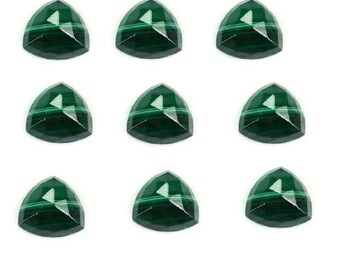 Natural Green Malachite Trillion Shape 5mm to 15mm Malachite Smooth Rose Cut Gemstone for Jewelry Making,Back Flat Calibrated Sizes Gemstone