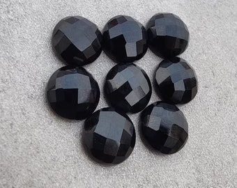 Natural Black Onyx Round Shape Checker Cut Flat Back Calibrated Wholesale AAA+ Quality Gemstones, All Sizes Available, handmade gemstone