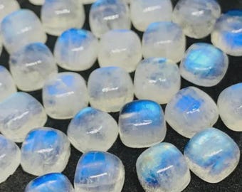 8MM Natural Rainbow Moonstone Cushion Cabochon calibrated White Gemstone, Blue Fire Moonstone , Rainbow Moonstone top Quality cushion cut