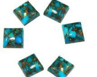 Natural Blue Copper Turquoise Square Shape Cabochon Flat Back AAA+ Quality Calibrated Wholesale Gemstones, All Sizes Available, Square gems