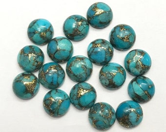 Natural Blue Copper Turquoise Round Shape Cabochon Flat Back Calibrated Wholesale Gemstones,All Sizes Available Gemstone For Jewelry Making