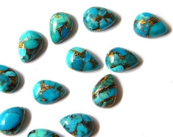 Natural Blue Copper Turquoise Flat Back Cabochon Calibrated Pear Shape High Quality Gemstones, Calibrated Size 3x5mm - 12X16MM Jewelry Use