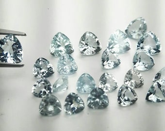 AAA+ Natural Aquamarine 3mm-10mm Loose Trillion Smooth Faceted Cut | Genuine Fine Aquamarine Precious Gemstone, Wholesale Lot Price Gemstone