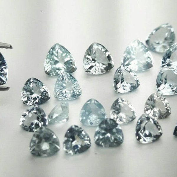 AAA+ Natural Aquamarine 3mm-10mm Loose Trillion Smooth Faceted Cut | Genuine Fine Aquamarine Precious Gemstone, Wholesale Lot Price Gemstone