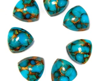 Blue Copper Turquoise Trillion shape Flat- back Calibrated Cabochon For Jewelry Making, Blue Copper Turquoise cabochons all size available