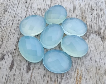 Natural Aqua Chalcedony Oval shape Gemstone, Checker Cut for making beautiful jewelry, Chalcedony Handmade Loose Gemstone, Quality gemstone