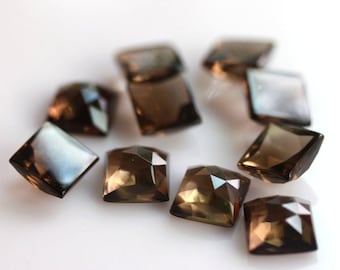 Natural Smoky Quartz Square Shape Rose Cut, Quartz Loose Gemstone For Jewelry Making, Black Color Smoky Quartz Calibrated Size 5mm-15mm