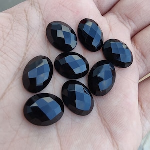 Black Onyx Oval Gemstone: Checker Cut, Handmade Jewelry Stone
