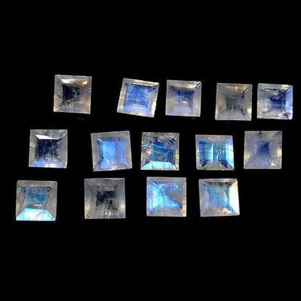 Rainbow Moonstone Square Faceted Cut Natural 3X3MM To 15X15MM Rainbow Moonstone Square Cut Faceted Blue flashy loose gemstone Wholesale lot