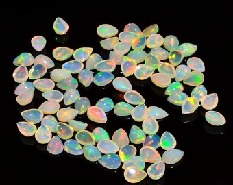 Ethiopian Opal Loose Gemstone Cabochon ~Multi Fire Opal ~3*5 To 7*10MM Pear Loose Opal ~ AAA Quality Pear Cabochon~ Natural Ethiopian Opal