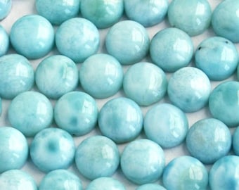 Natural Larimar Round Shape Cabochon Flat Back Calibrated Wholesale Gemstones, All Sizes Available Gemstone For Jewelry Making, 5mm to 15mm