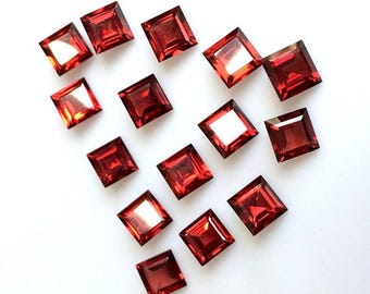 100%Natural Mozambique Red Garnet 6mm,7mm,8mm Calibrated Size Faceted Cut Square Top Quality Loose Gemstone - Red Garnet Square Cut GemStone