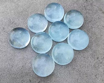 Natural Aquamarine gemstone 3mm/4mm/5mm/8mm/9mm/10m round-shaped Cabochon,Calibrated, deep blue color,Aquamarine Gemstone For Jewelry Making