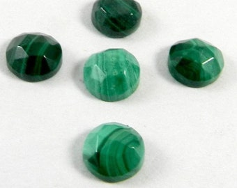 Natural Green Malachite Round Shape 5mm to 15mm Malachite Smooth Rose Cut Gemstone for Jewelry Making, Back Flat Calibrated Sizes Gemstone