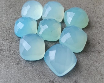 Natural Aqua Chalcedony Checker Cut Flat back Calibrated Cushion Semi Precious Loose Gemstone,Wholesale Good Quality,Jewelry making Gemstone