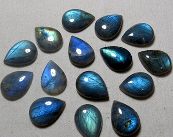 3x5mm to 12x16mm AAA Quality Natural Labradorite Pear Cabochon Flat Back Blue Fire Labradorite Cabs, Pear shape blue labradorite, Loose Gems