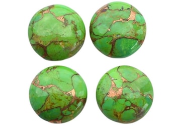 Natural Green Copper Turquoise Round Shape Cabochon Flat Back Calibrated Wholesale Gemstones,All Sizes Available Gemstone For Jewelry Making