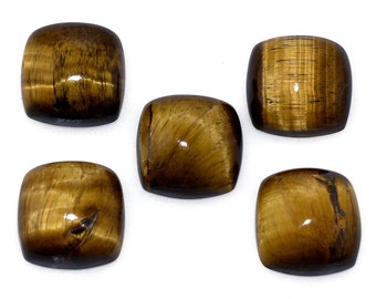 Natural Tiger Eye Cushion Shape Flat Back 3mm 4mm 5mm, 6mm, 7mm, 8mm 9mm 10mm 11mm 15mm Calibrated Natural Wholesale Loose Gemstone Cabochon