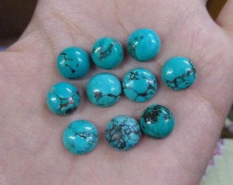 Natural Tibetan Turquoise Round Shape Cabochon Flat Back Calibrated Wholesale Gemstones, All Sizes Available Gemstone For Use Jewelry Making