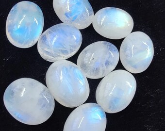 Natural Rainbow Moonstone Oval Shape Cabochons Gemstone. Sizes- 4x6 mm Blue Flashy Moonstone Cabochon Gemstone, Flat Back AAA Quality Stone