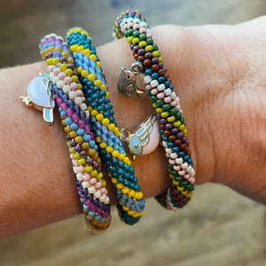Bird Charm Seed Bead Stretch Crochet Bracelets