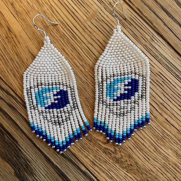 Grateful Dead Earrings - Shades of Blue Stealie Earrings - Steal Seed Bead Earrings