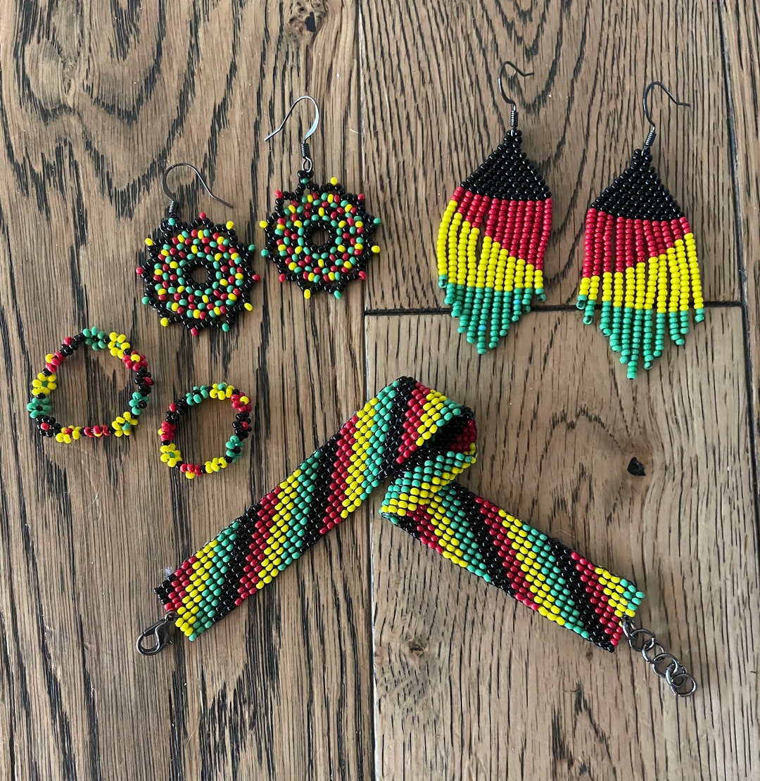 Red Yellow Green & Black Collection - Earrings, Rings and Bracelets - Etsy