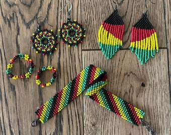 Rood Geel Groen & Zwart Collectie - oorbellen, ringen en armbanden