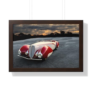Framed Poster, 1937 Delahaye Torpedo Art Deco Car Wall Art Print, Vintage Car Decor, Retro Automobile Poster, Classic Car Artwork, Garage