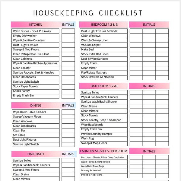 Airbnb Cleaning Checklist, Canva EDITABLE Housekeeping Cleaning Planner, Cleaning Schedule, Clean Routine, Professional Cleaning