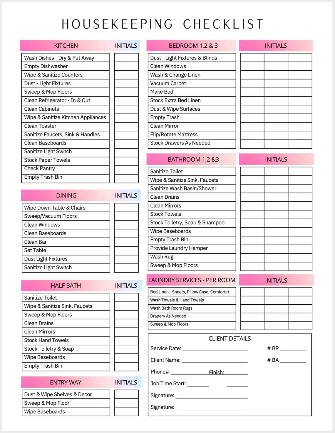 Airbnb Cleaning Checklist Canva EDITABLE Housekeeping Etsy