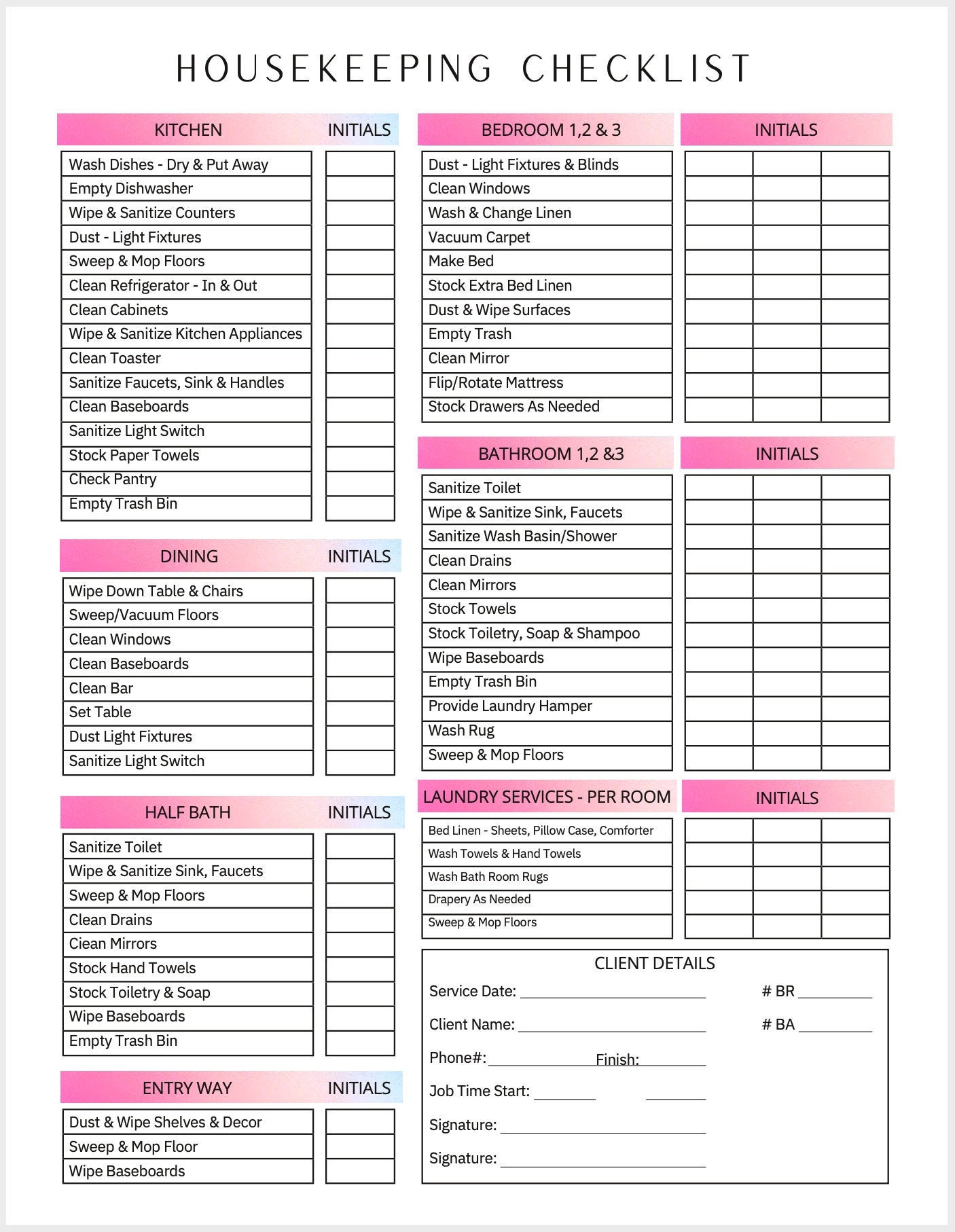 Airbnb Cleaning Checklist Canva EDITABLE Housekeeping Etsy Canada