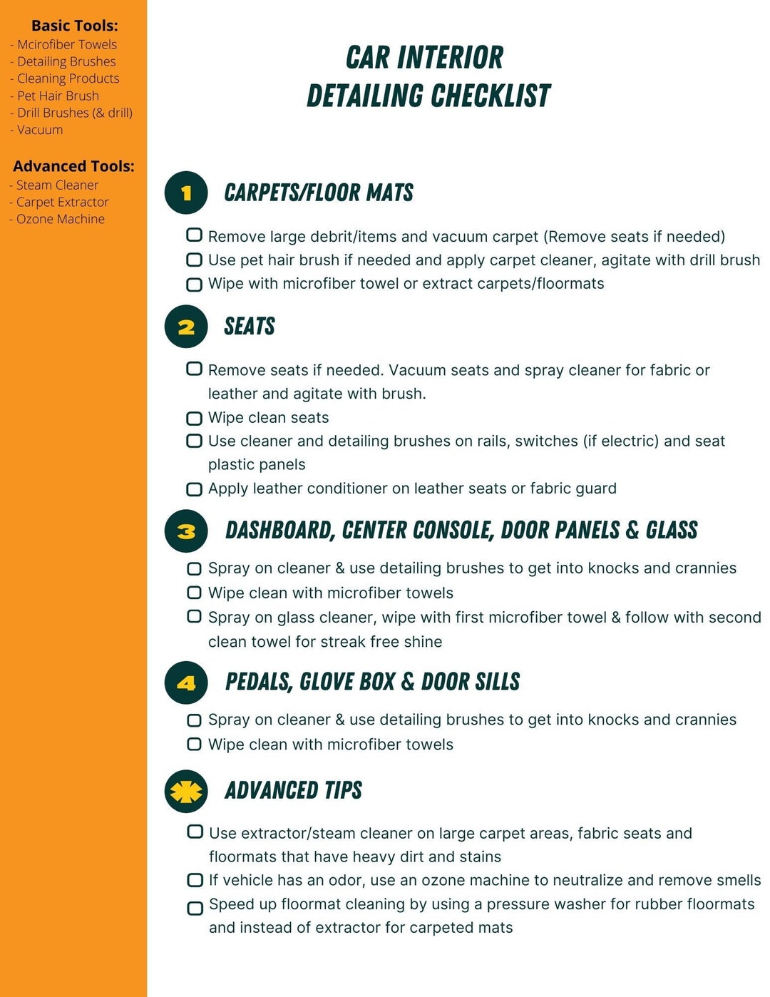 Mobile Car Detailing Company Interior Checklist, Canva EDITABLE Mobile Car Detailing Company Interior Checklist, Canva EDITABLE