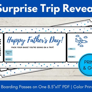 Carta d’imbarco stampabile per viaggio a sorpresa per la Festa del papà, annuncio di viaggio a sorpresa, buono regalo di viaggio, sorpresa per le vacanze