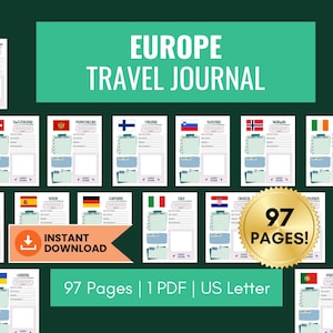 Europe Travel Journal, My Europe Adventure Journal, Europe Bucket List Travel Tracker, Europe Countries Checklist & Coloring Page Blank Map