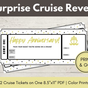 Anniversary Surprise Cruise Ticket Template Printable, Surprise Trip Reveal, Travel Gift Certificate Voucher, Vacation Surprise Reveal