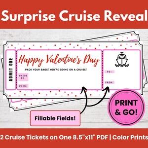 Valentine&#39;s Day Surprise Cruise Ticket Printable, Editable Boarding Pass Template, Surprise Trip Reveal, Travel Gift Certificate Voucher