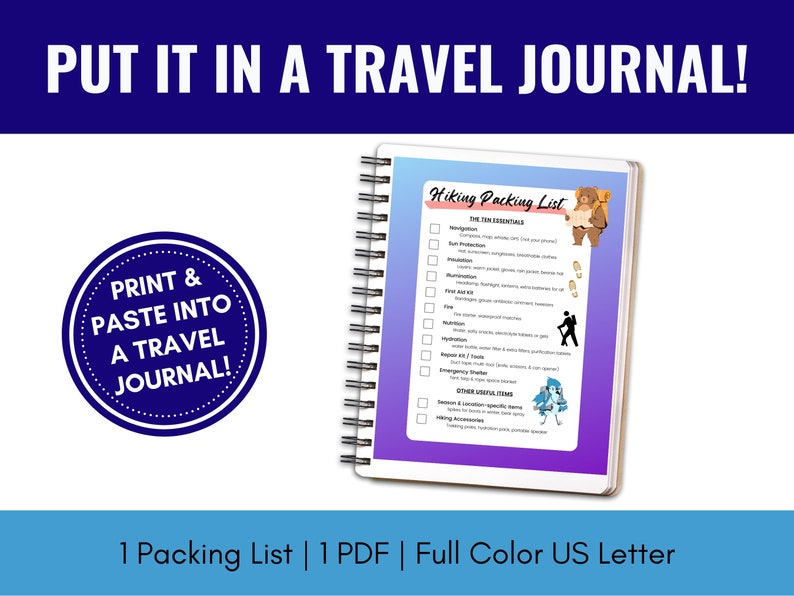 Hiking Packing List PDF, Printable Hiking Trip Packing Checklist