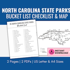 NC State Parks Bucket List Checklist & Map, Printable Parks Travel Map, Minimalist Parks Travel Tracker, Black and White, US Letter, A4