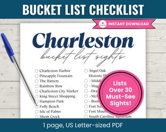Charleston Bucket List Checklist, Printable Sightseeing Travel Tracker, City Bucket List, City Scavenger Hunt, Charleston Scavenger Hunt