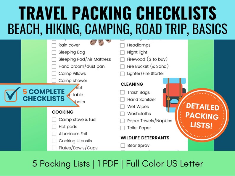 Ultimate Travel Packing List Printables, Includes Hiking, Camping ...