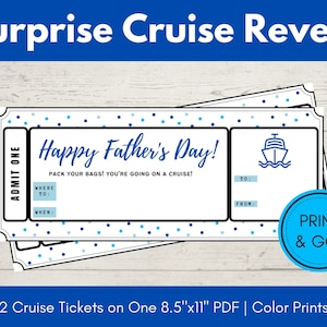Father&#39;s Day Surprise Cruise Ticket Template Printable, Surprise Trip Reveal, Travel Gift Certificate Voucher, Vacation Surprise Reveal