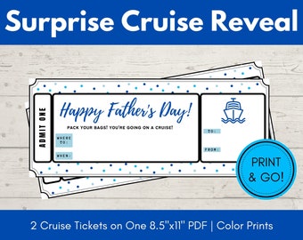 Father's Day Surprise Cruise Ticket Template Printable, Surprise Trip Reveal, Travel Gift Certificate Voucher, Vacation Surprise Reveal