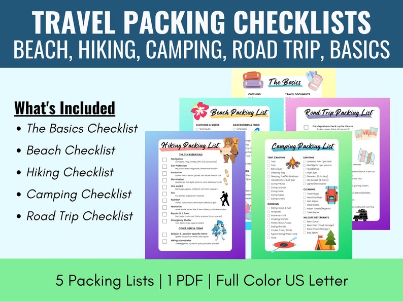 Ultimate Travel Packing List Printables, Includes Hiking, Camping ...